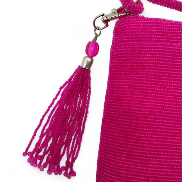 Mary Frances Fringe Benefit Bold Pink Beaded Embroidered Crossbody Handbag - Picture 10 of 16
